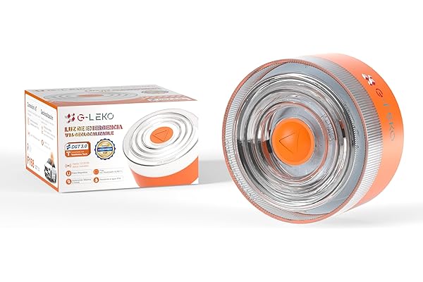 G-LEKO Luz Emergencia Baliza V16 HOMOLOGADA DGT 3.0 Obligatorio 2026. Geolocalización con Datos Incluídos hasta 2038. Señal V-16 Luz LED Mayor Visibilidad >1km y 360° con Base Imantada. (1, Naranja)