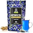 BLUE TEA - Butterfly Pea Tea Ashwagandha Tea - 30 Pyramid Tea Bags - Plant Based || Aparajita - Shankhpushpi || Flower Based - Herbal Tea - Vegan Caffeine Free - Detox Tea - Non-GMO | Featured In Shark Tank | Premium Zipper Pack