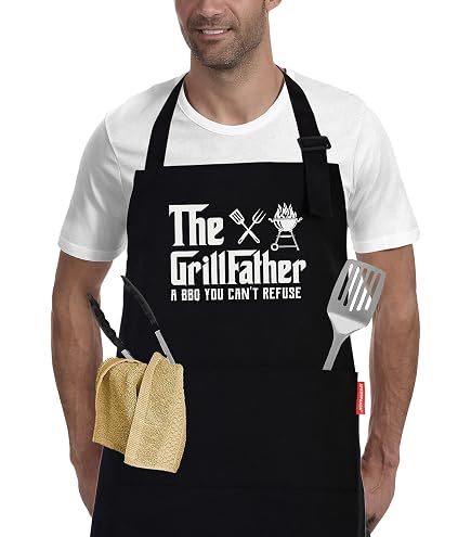 COWEB Grandpa Apron - Waterproof Adjustable Bib Apron For Cooking, Grilling, BBQ, 30x23 Inch (Black) - View #13