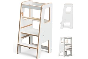MAT-HAUS FURNITURE AND HOME DECOR Tour d'apprentissage | Tour d’Observation pour Enfants à partir de 1 an | Kitchen Helper | Hauteur réglable pour Enfants | Capacité de Charge 50 kg | Marchepied | Montessori (Blanc 4)