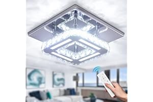 CXGLEAMING Kristall-Kronleuchter Kristall LED-Deckenleuchte 20 cm Quadrat Flush Mount Moderne Kronleuchter Deckenleuchten für Schlafzimmer Esszimmer Flur Dimmbar durch Fernbedienung