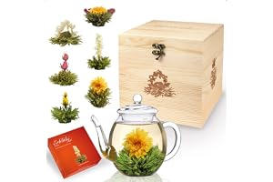 Creano Teblomma mix presentset med 500 ml tekanna i en ädel trälåda med 6 olika sorter av blomte (vitt te)