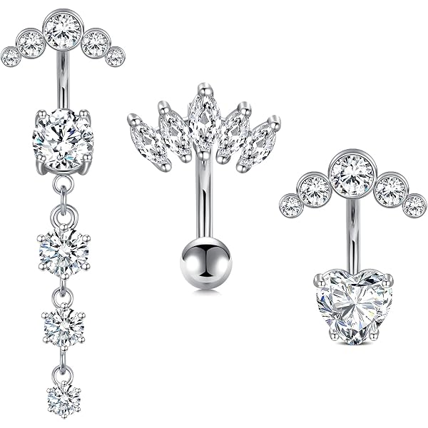 Piercing Nombril 14G Diamday - Acier Inoxydable - Cœur Papillon Opale - Lot De 3 - Pour Femmes