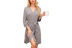 Lovasy Women's Robes Short Knit Kimono Robe Soft Lightweight Womens Dressing Gowns with Pockets