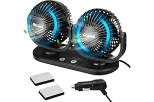 zerotop Auto Ventilator 12V, 4 inch Dual Head Dual Control Auto-Fans 5 Geschwindigkeitsmodi 360 Grad Drehen Windkraft Autolüfter Auto Kfz Lüfter Anwendbar für Verschiedene Fahrzeugtypen wie RV SUV