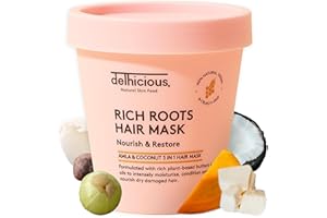 Delhicious Rich Roots 3-in-1 Hair Mask with Amla Oil & Coconut - Hair & Scalp Treatment for Dry, Damaged Hair - Shea Butter, Mango Butter - Vegan, Natural, Ayurveda - Sulphate Free Hair Mask - 175g