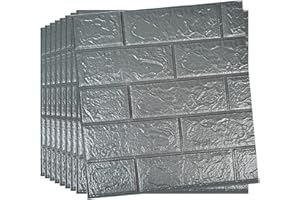 Tarwanear 30PCS Silver Grey Brick Wallpaper 38×35cm 3D Wall Panels Brick Pattern Self Adhesive Wall Tiles Masonry Effect Waterproof Wall Stickers for Bedroom Living Room Kitchen