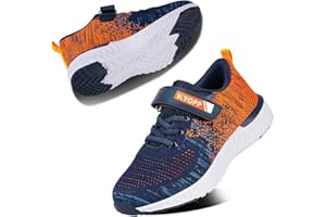 Kyopp Sports Shoes for Kids Athletic Trainers Boys and Girls Casual Running Shoes Slip on Sneakers Children Lightweight Breathable(4#Orange 14 UK Child)