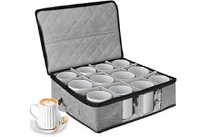 BOHEMIABY Organizer per tazze da caffè, contenitore per 12 tazze con divisori, impilabili e rigidi in Oxford, stile minimalista