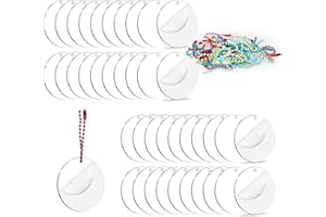 SHUIYUE 40 Piezas Acrilico Transparente Disco, Con 40 Cadenas Coloridas, 50 X 50mm Redondos De AcríLico Transparente, Hojas AcríLicas Circulares, Llaveros AcríLicos En Blanco, Discos AcríLicos Con Agujero