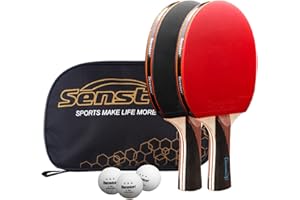 Senston Table Tennis Bats 2 Player Set, Ping Pong Paddle Set with Racket Case and balls