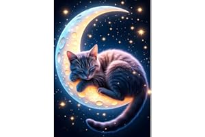 DPHERO Moon Diamond Painting Kits for Beginners Adults,5D DIY Starry Night Diamond Art Kits,Round Full Drill Sleeping Cat Gem Art Crafts,DIY Dreamland Painting by Numbers for Home Wall Decor 12x16 in