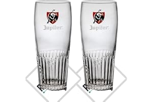 ROXLEYLTD Roxley Jupiler Lager Beer X2 - Vaso de media pinta | Vasos Jupiler de 33 cl | También viene con 2 alfombrillas de cerveza de marca