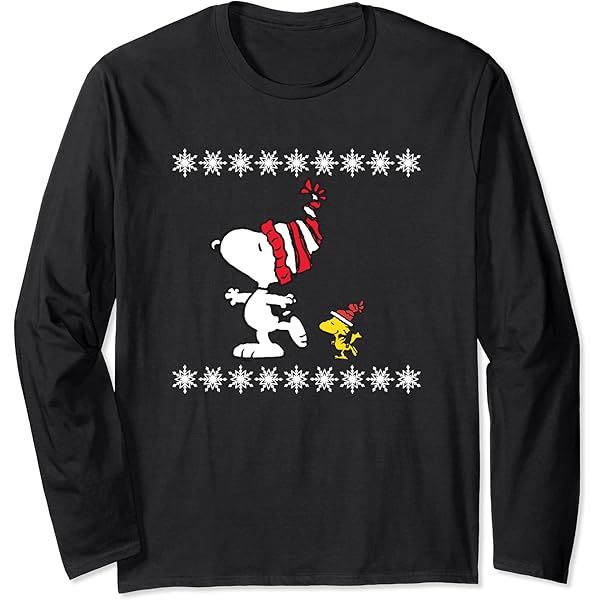 Peanuts Snoopy & Woodstock Langarmshirt - Offizielles Lizenzprodukt Mit Schneemann Design