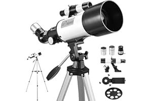 VINTEAM Teleskop Kinder 70/400mm, 10mm und 25mm Okulare, 3X Barlowlinse,40x-120x, Tragbares Refraktor-Teleskop mit einziehbarem Aluminiumstativ,Smartphone Adapter für Kinder,Anfänger und Enthusiast