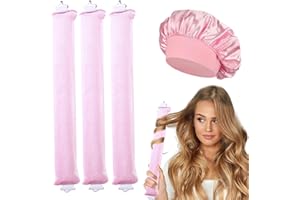 MPXEAVG 3 Pcs Heatless Hair Curlers, Boucles Sans Chaleur, Boudin Cheveux Boucle Sans Chaleur, Boucles de Nuit avec Crochets, avec Bonnet Satin, pour Divers Types de Cheveux, Cheveux Longs et Courts