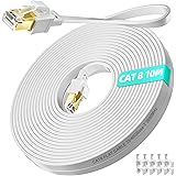Cat 8 Cable Ethernet 10m, Haut Debit Blindé FTP 40Gbps 2000MHz Cat 8 Câble Ethernet Haut Débit Fibre, RJ45 Gigabit 8P8C Plat 