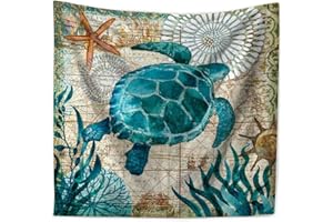 NUNUBEE Lihan Tapicería Tapiz Serie oceanica Animales marinos Indian bohemio Elefante Hippie Mandala Pared estampado floral Decoración Naturaleza Picnic diseño psicodélico, Tortuga 150 * 200cm/59 * 79inch