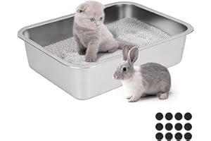 Lohofrnny Lettiera per Gatti in Acciaio Inox, 45×35×15cm Lettiera per Conigli, Lettiera Gatto Grande per Gatti e Conigli, Non Assorbe mai gli Odori, Toilette per Conigli e Gatti Grandi