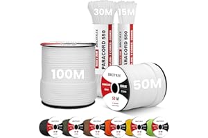 Brotree 4mm Paracord 550 7 Hebras Cuerda de Nylon 15M Tipo III Cuerda de Paracaídas para Supervivencia, Al Aire Libre, Bricolaje - 250kg Carga de Rotura (Blanco)