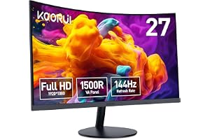 KOORUI Böjd 27-tums FHD-bildskärm, böjd datorskärm, 1500R böjning, VA-panel, 144 Hz, VGA spelmonitor, ögonvård, lutningsjuste