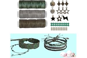 RainbowStone Schmuckherstellung DIY Kit für Freundschaft Armband Fußkettchen Halskette 30m gewachste Fäden + 11 Charms + 20 Perlen + Video Tutorials Set C Silber/Jade/Olive