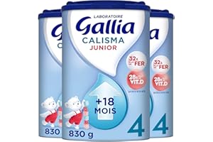 Laboratoire Gallia – Lait infantile Calisma Junior 4ème âge - Lait de Croissance en Poudre pour Bébé - Sans Huile de Palme - Dès 18 Mois - 75 Biberons - Lot de 3 boites de lait 4ème âge - 3x830g