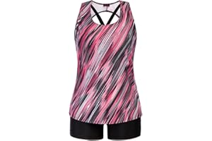 Hanna Nikole Tankini for Women’s Plus Size 3 Pieces Boyshorts Stretchy Tummy Control Bikini Top Vest