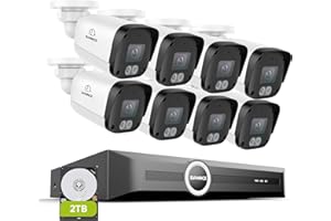 SANNCE Système de Caméras de Surveillance 5MP POE, NVR 4K 8CH avec Détection des Humains/Véhicules, Caméras Extérieures IP67, Accès à Distance (8 Caméras+NVR+2TB HDD)