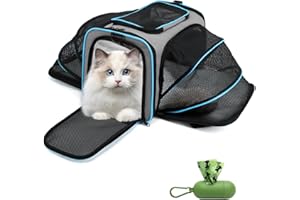 BOODPET Expandable Cat Carrier – Airline Approved Pet Travel Bag for Cats, Small Dogs & Kittens, Foldable Soft-Sided Cat Basket with Breathable Mesh, Secure Zippers & Shoulder Strap （45 × 28 × 28 cm)
