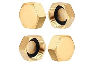 BUTYEAK 4 Pezzi Filettati in Ottone, Tappo Esagonale Ottone, Tappo Femmina da 3/4 Pollice, Guarnizione Gomma per Lavatrice Valvola Radiatore Valvola Adattatore