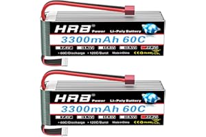 HRB POWER HRB 2 confezioni 6S 3300mAh 22.2V 60C LiPo Battery Pack with T Plug for RC Car Boat Truck Heli Airplane (Dean T)
