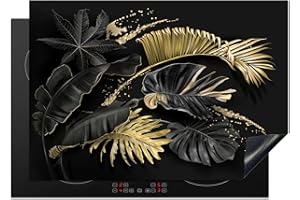 KitchenYeah© Copri Piano Induzione 75x52 cm Cucina Coprifornelli Copertura Protezione Cottura Tutto per la Cucina Foglie - Oro - Nero - Lusso