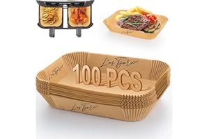 GÉNÉRIQUE L'AS TIJARA Papier Cuisson pour Ninja Foodi Max Air Fryer, 100 Pièces 20,5x14cm Rectangulair Paper Liner Friteuse Sans Huile Accessoires pour Ninja AF300EU /AF400EU /Cecotec/Masterpro Double Airfryer