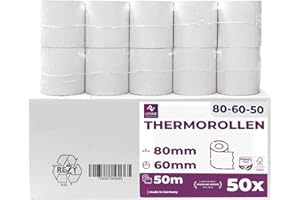 LYNNE PAYMENT SOLUTIONS Rotoli termici 80 mm x 60 mm x 12 mm – Rotoli per registratori di cassa con stampante – Carta termica – senza BPA (50 rotoli)