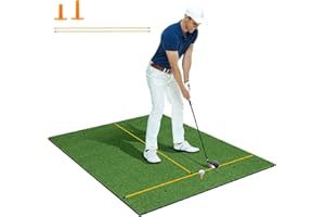 COSTWAY Golf Hitting Mat, 5 x 4 FT Artificial Turf Mat with 2 Rubber Tees and 2 Alignment Sticks, Golf Training Mat for Home Backyard Garage