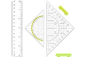 VOSSOT 2 stycken trianglar med handtag, geotriangel och 1 styck linjal 15 cm, transparent geometri set med, halkfri och lätt, stort triangel, perfekt för studenter, designer, målning, potgrafisering