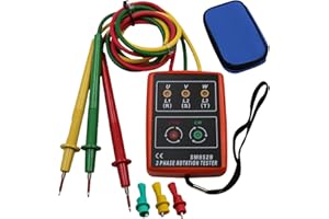 WIYETY 3-fazowy przenośny tester faz: miernik pola obrotowego AC60 V ~ 600 V, 3-fazowy tester rotacji, tester napięcia z testerem brzęczyka i zaciskami krokodylkowymi, odpowiedni do urządzeń wysokiego