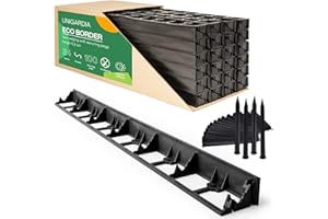 UNIGARDIA Bordura per Aiuole 24 m con 100 Chiodi di Fissaggio - Bordo Flessibile in Plastica per Prato - Uso Semplice, Lunga Durata almeno 25 Anni - Bordatura per Giardino, Altezza 55 mm, Colore Nero