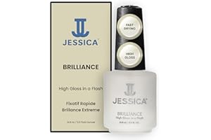 JESSICA Brilliance Top Coat Nail Polish, Quick Dry, High Gloss Finish, Clear, 14.8ml