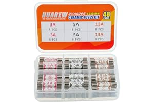 HUAREW 3 Values 48 Pcs 6.3x25 mm BS1362 3A 5A 13A 240 V 0.248x0.984 Inch Ceramic Tube Fuses Assortment Kit
