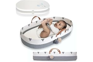 VESTA BABY Cesto fasciatoio in stile cestino di Mosé di cotone intrecciata - Copritavolo per la cameretta con morbido materassino in schiuma e 2 coperture impermeabili in bambù naturale per un cambio pannolino