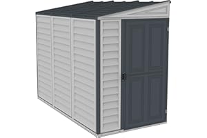 Duramax SideMate - Cobertizo de jardín de plástico con Base de Metal, 4 x 8 Pulgadas, Color Adobe y Gris Oscuro