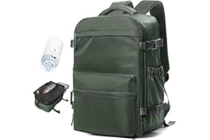 BOXSAM Zaino Sottovuoto Viaggio Con Pompa Zaino Esayjet 45x20x36 Aereo Bagaglio a Mano Borsa da Cabina per Donna Uomo Zaini 15.6 Pollici Porta PC Casual Impermeabile Daypack Verde.
