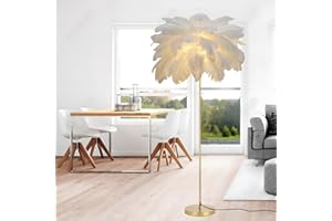 YYUTLUO Nowoczesna Lampa Z Piórami, Lampa Podłogowa Z Naturalnego Strusiego Pióra, Wysokość 160cm, Złoty Słup I Lampa Stojąca, 3 Temperatury Barwowe Żarówki LED G4, Salon Sypialnia Dziecięca (Białe)