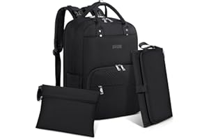 RAINSMORE Sac à Langer Grande Capacité avec Matelas à Langer Portable - Sac à Dos Multifonction avec Sac Isotherme Unisexe Noir