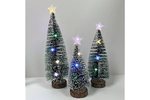 BEAFAEUR Mała sztuczna choinka, 3 szt. Mini choinka z diodami LED, z drewnianą podstawą na biurko do domu, biura, ozdoby świąteczne (wygląda kolorowo)