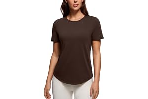 CRZ YOGA Pima bomulls-t-shirt med rund hals | Träning, Naturligt mjuk, Klassisk passform, Höftlång, Svängd fåll, Kortärmade toppar för kvinnor