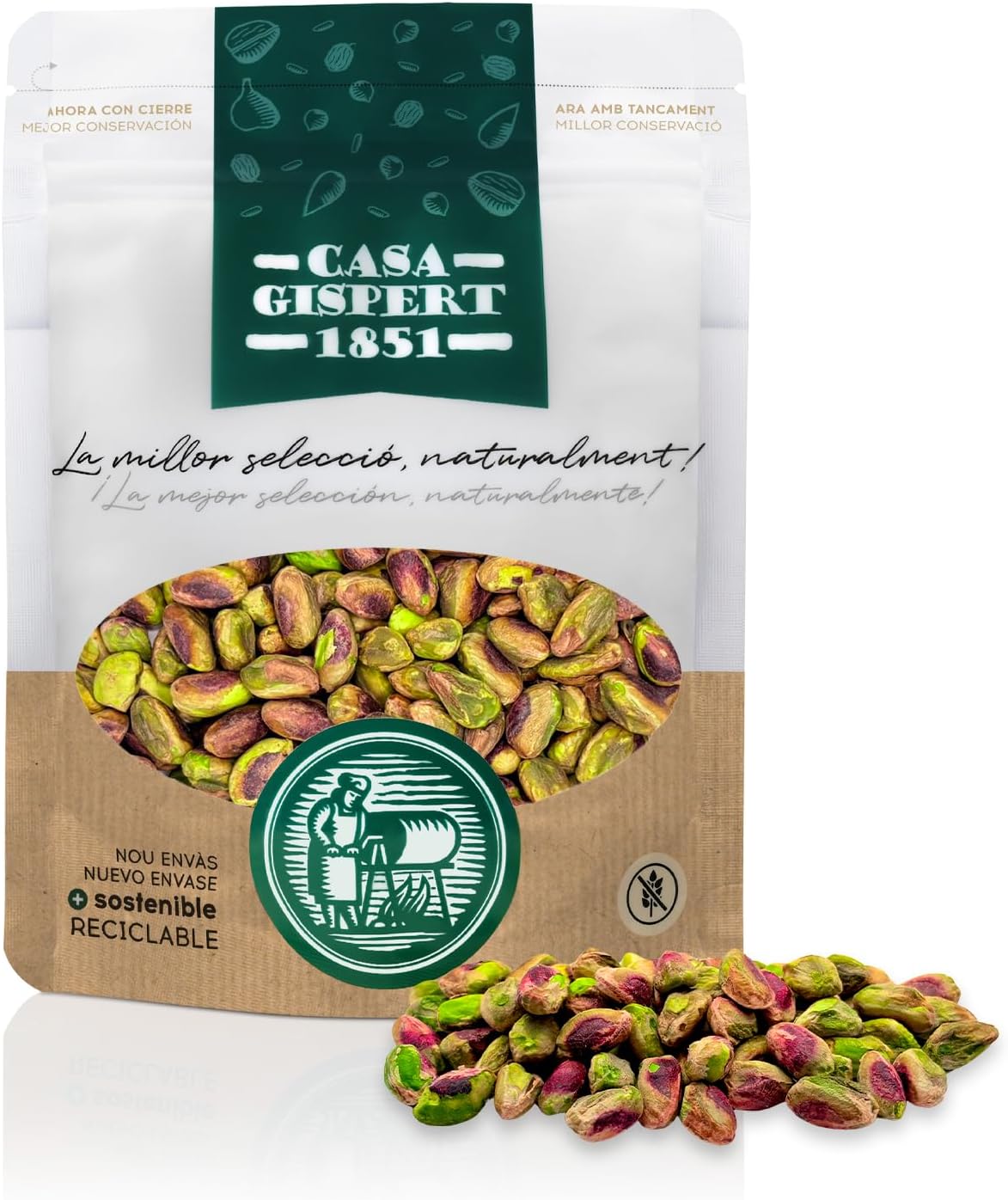 Casa Gispert - Pistacho - Sin Gluten, Vegano (500g, Crudo - Sin Cáscara - País)