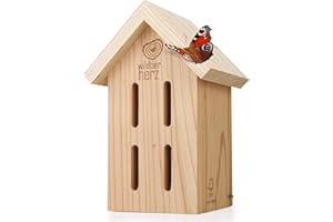 WILDTIER HERZ Butterfly House - Untreated & Robust Insect Hotel Butterfly Made of Weatherproof Solid Wood - Butterflies Grow for the Garden